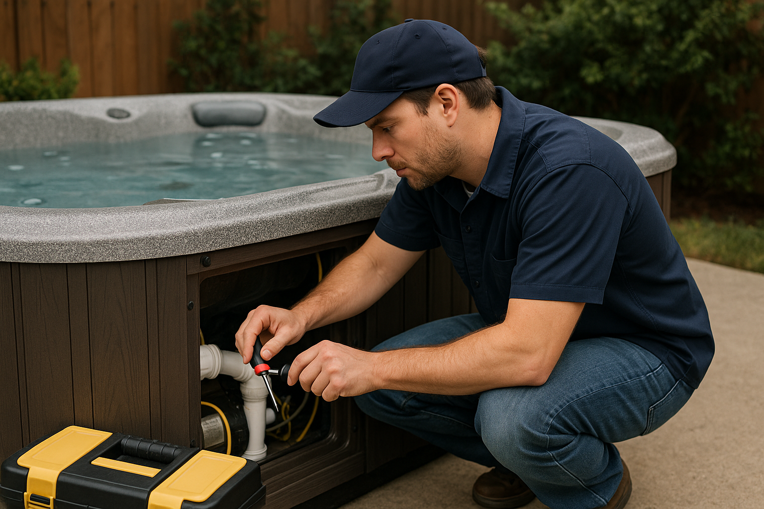 Professional spa repair technician